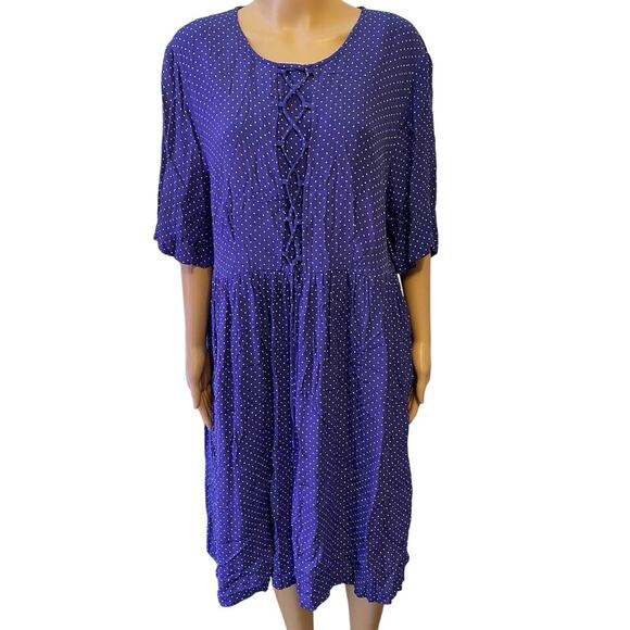 Carole Little Dresses & Skirts - Vintage Carole Little Dress Sz 18 Purple White Polka Dot Front Lace Down ArtWear